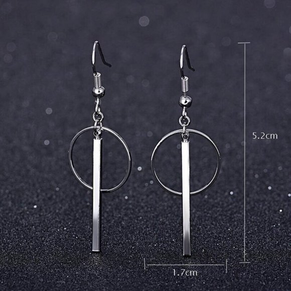 NEW 925 Sterling Silver Bar Circle Earrings - Picture 6 of 6